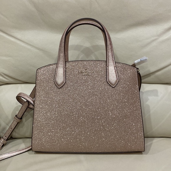 Kate Spade Rose Gold Tinsel Glitter Fabric Sparkle Satchel Purse Bag - Picture 3 of 14